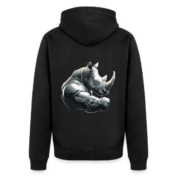 Nashorn Gewichtheben Fitness-Studio - Unisex Premium Bio Zip Hoodie - Schwarz - Hinten - Nico (187cm)