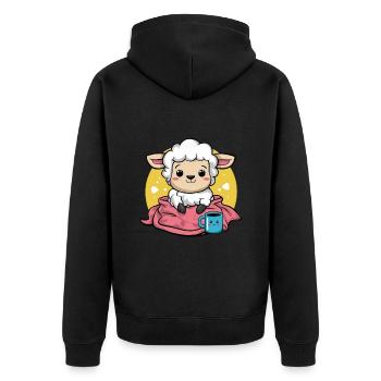 Kawaii Schaf mit Tasse und Decke - Unisex Premium Bio Zip Hoodie - Schwarz - Hinten - Nico (187cm)