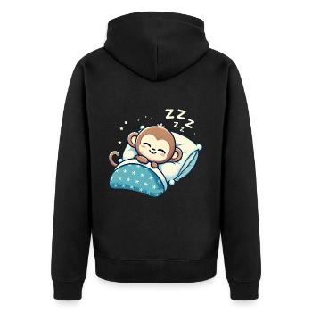 Monkey Sleeping In Bed At Night Time - Unisex Premium Bio Zip Hoodie - Schwarz - Hinten - Nico (187cm)