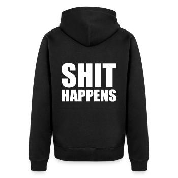 Shit happens - Unisex Premium Bio Zip Hoodie - Schwarz - Hinten - Nico (187cm)