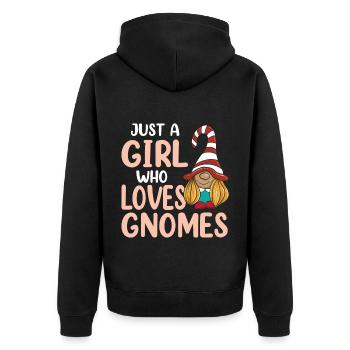 Just A Girl Who Loves Gnomes - Unisex Premium Bio Zip Hoodie - Schwarz - Hinten - Nico (187cm)