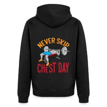 Never Skip Chest Day Funny Bodybuilder - Unisex Premium Bio Zip Hoodie - Schwarz - Hinten - Nico (187cm)