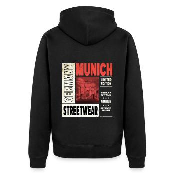 Munich Germany City Skyline Home Love - Unisex Premium Organic Zip Hoodie - black - Back - Nico (187cm)