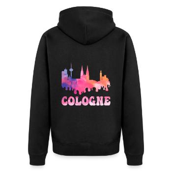 Köln Cologne Deutschland Stadt Skyline Splash Bunt - Unisex Premium Bio Zip Hoodie - Schwarz - Hinten - Nico (187cm)
