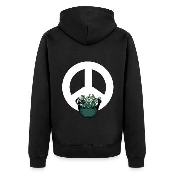 Soldat Soldaten Army Peace Symbol Schneeglöckchen - Unisex Premium Bio Zip Hoodie - Schwarz - Hinten - Nico (187cm)