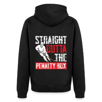 Straight Outta The Penalty Box Ice Hockey Enforcer - Unisex Premium Bio Zip Hoodie - Schwarz - Hinten - Nico (187cm)