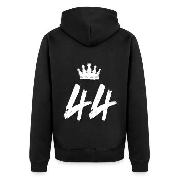 44 Zahl Krone - Unisex Premium Bio Zip Hoodie - Schwarz - Hinten - Nico (187cm)