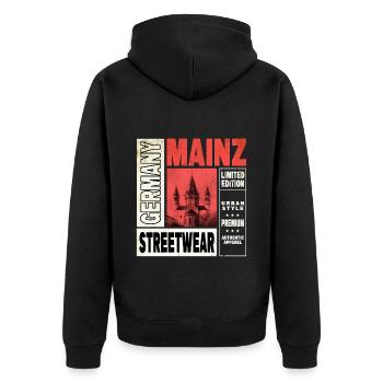 Mainz Deutschland Stadt Skyline Heimat Liebe - Unisex Premium Bio Zip Hoodie - Schwarz - Hinten - Nico (187cm)
