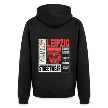 Leipzig Deutschland Stadt Skyline Heimat Liebe - Unisex Premium Bio Zip Hoodie - Schwarz - Hinten - Nico (187cm)