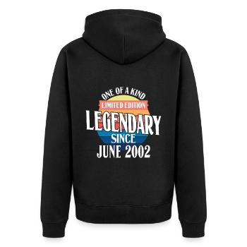 Limited Edition Legendär seit Juni 2002 Geburtstag - Unisex Premium Bio Zip Hoodie - Schwarz - Hinten - Nico (187cm)