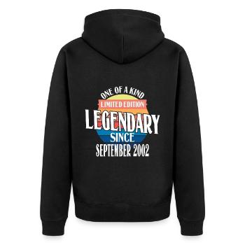 Limited Edition Legendär seit September 2002 - Unisex Premium Bio Zip Hoodie - Schwarz - Hinten - Nico (187cm)