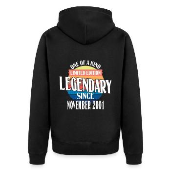 Limited Edition Legendär seit November 2001 - Unisex Premium Bio Zip Hoodie - Schwarz - Hinten - Nico (187cm)