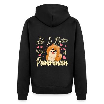 Pomeranian Liebhaber - Unisex Premium Bio Zip Hoodie - Schwarz - Hinten - Nico (187cm)