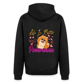 Pomeranian Liebhaber - Unisex Premium Bio Zip Hoodie - Schwarz - Hinten - Nico (187cm)