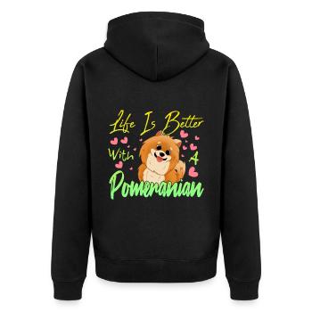 Pomeranian Liebhaber - Unisex Premium Bio Zip Hoodie - Schwarz - Hinten - Nico (187cm)