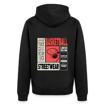 Basketball Basketballer Korb Dunking Vintage Retro - Unisex Premium Bio Zip Hoodie - Schwarz - Hinten - Nico (187cm)