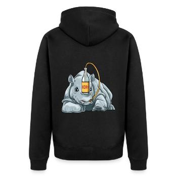 Lustiges Nashorn mit Korn - Unisex Premium Bio Zip Hoodie - Schwarz - Hinten - Nico (187cm)