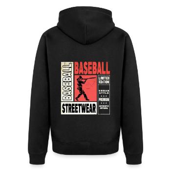 Baseball Baseballspieler USA Sport Vintage Retro - Unisex Premium Bio Zip Hoodie - Schwarz - Hinten - Nico (187cm)