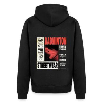 Badminton Federball Sport Spieler Vintage Retro - Unisex Premium Bio Zip Hoodie - Schwarz - Hinten - Nico (187cm)