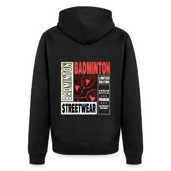 Badminton Federball Sport Spieler Vintage Retro - Unisex Premium Bio Zip Hoodie - Schwarz - Hinten - Nico (187cm)