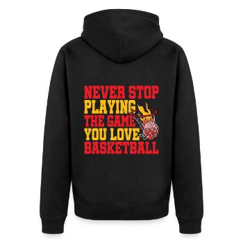 Never Stop Playing The Game, You Love Basketball 5 - Unisex Premium Organic Zip Hoodie - black - Back - Nico (187cm)