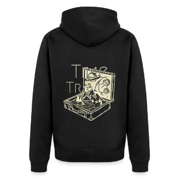 Time (to) Travel - Surrealistic Traveller Artwork - Unisex Premium Bio Zip Hoodie - Schwarz - Hinten - Nico (187cm)