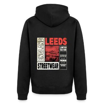 Leeds Angleterre Royaume-Uni City Skyline Vintage Rétro - Veste à capuche bio Premium Unisexe - noir - Dos - Nico (187cm)
