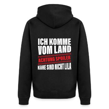 Lila Kühe Land Lustiger Spruch - Unisex Premium Bio Zip Hoodie - Schwarz - Hinten - Nico (187cm)