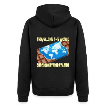 Travelling with a chocolate bar - Unisex Premium Organic Zip Hoodie - black - Back - Nico (187cm)