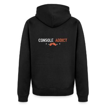 Konsolen-Süchtiger - Unisex Premium Bio Zip Hoodie - Schwarz - Hinten - Nico (187cm)