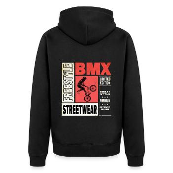 BMX Fahrrad Biker Stunt Trick Freestyle Vintage - Unisex Premium Bio Zip Hoodie - Schwarz - Hinten - Nico (187cm)