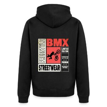 BMX Fahrrad Biker Stunt Trick Freestyle Vintage - Unisex Premium Bio Zip Hoodie - Schwarz - Hinten - Nico (187cm)