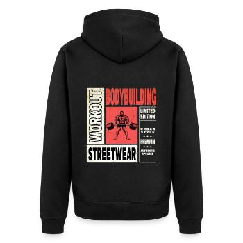 Bodybuilding Bodybuilder Gewichtheben Kraftsport - Unisex Premium Bio Zip Hoodie - Schwarz - Hinten - Nico (187cm)