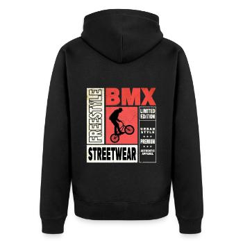 BMX Fahrrad Biker Stunt Trick Freestyle Vintage - Unisex Premium Bio Zip Hoodie - Schwarz - Hinten - Nico (187cm)