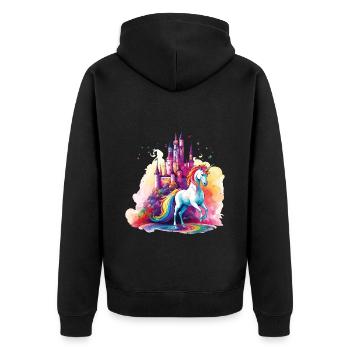 Einhorn Regenbogen Schloss Bunt Magie Fantasie - Unisex Premium Bio Zip Hoodie - Schwarz - Hinten - Nico (187cm)