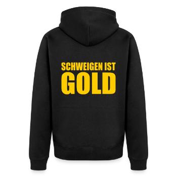 schweigen ist gold - Unisex Premium Bio Zip Hoodie - Schwarz - Hinten - Nico (187cm)