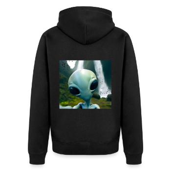 Alien Selfie - Neben dem Wasserfall - Unisex Premium Bio Zip Hoodie - Schwarz - Hinten - Nico (187cm)