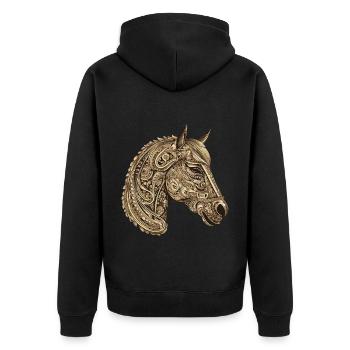 Pferd Portrait - Unisex Premium Bio Zip Hoodie - Schwarz - Hinten - Nico (187cm)