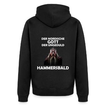 Wikinger Hammersbald Nordische Mythologie Ungeduld - Unisex Premium Bio Zip Hoodie - Schwarz - Hinten - Nico (187cm)