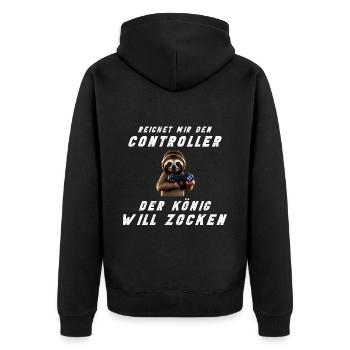 Zocken Konsole Faultier Gamer Zocker Gaming König - Unisex Premium Bio Zip Hoodie - Schwarz - Hinten - Nico (187cm)