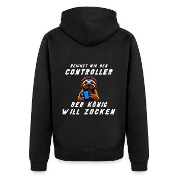 Zocken Konsole Faultier Gamer Zocker Gaming König - Unisex Premium Bio Zip Hoodie - Schwarz - Hinten - Nico (187cm)