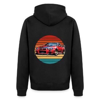 Jdm / Tuning / Turbolader / Felgen / Chiptuning - Unisex Premium Bio Zip Hoodie - Schwarz - Hinten - Nico (187cm)