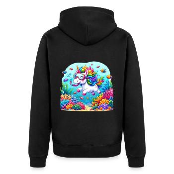 Unterwasserabenteuer Einhorn Korallenriffe - Unisex Premium Bio Zip Hoodie - Schwarz - Hinten - Nico (187cm)