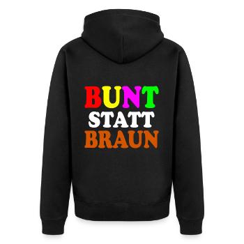 Bunt statt braun - Unisex Premium Bio Zip Hoodie - Schwarz - Hinten - Nico (187cm)