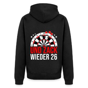 Lustige Darts und Dart Geschenke für Dartspieler - Unisex Premium Bio Zip Hoodie - Schwarz - Hinten - Nico (187cm)