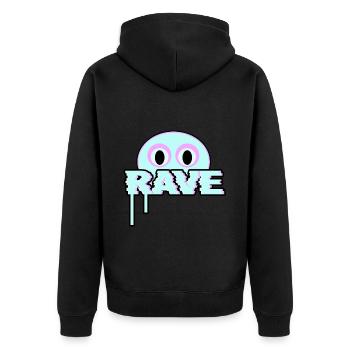 Rave - Unisex Premium Bio Zip Hoodie - Schwarz - Hinten - Nico (187cm)