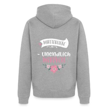 Mutterliebe - unendlich wertvoll - Unisex Premium Bio Zip Hoodie - Grau meliert - Hinten - Nico (187cm)