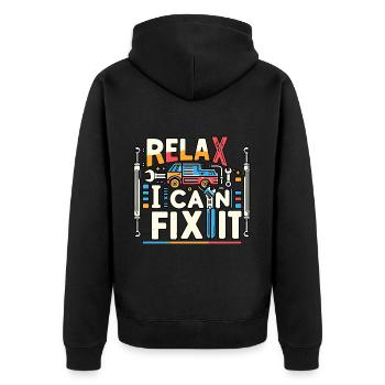 Relax I Can Fix It 28 - Unisex Premium Organic Zip Hoodie - black - Back - Nico (187cm)