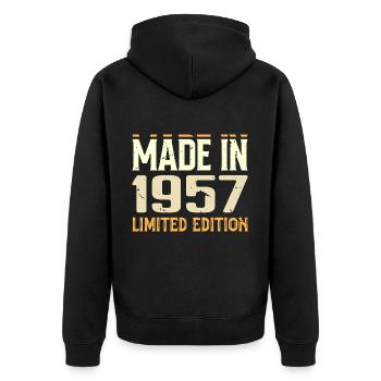 Tolles Geschenk zum Jubiläum von 1957 von 1957 Retro - Unisex Premium Bio Zip Hoodie - Schwarz - Hinten - Nico (187cm)