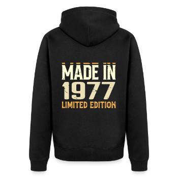 Tolles 1977 Geburtstagsgeschenk seit 1977 Retro - Unisex Premium Bio Zip Hoodie - Schwarz - Hinten - Nico (187cm)